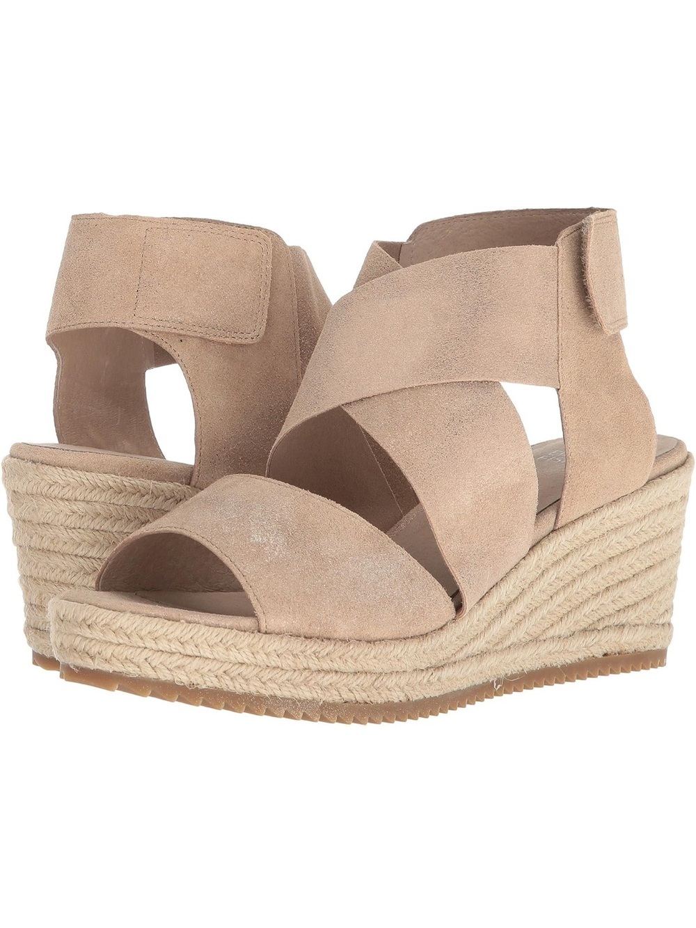 Eileen Fisher Women's Willow 3 Light Gold Metallic Suede Wedge Sandals Size 7